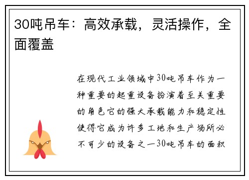 30吨吊车:高效承载,灵活操作,全面覆盖