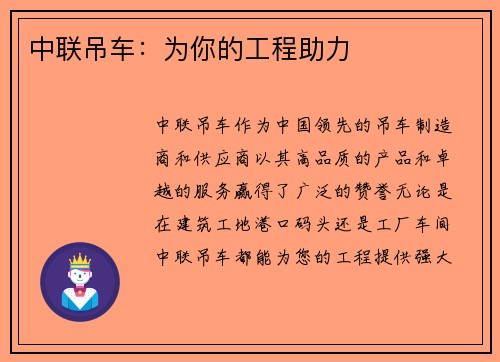 中联吊车:为你的工程助力