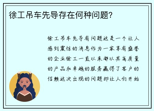 徐工吊车先导存在何种问题?