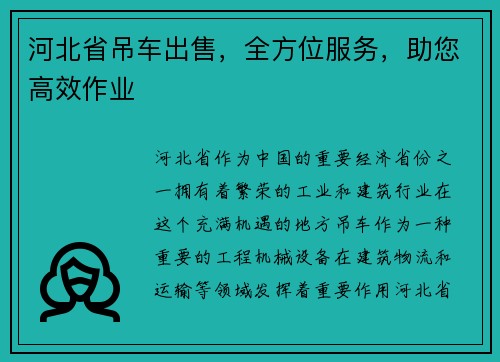 河北省吊车出售,全方位服务,助您高效作业