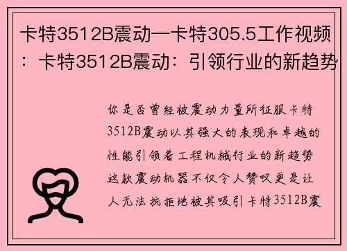 卡特3512B震动—卡特305.5工作视频:卡特3512B震动:引领行业的新趋势