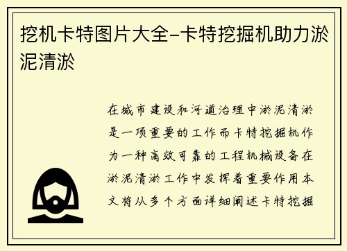挖机卡特图片大全-卡特挖掘机助力淤泥清淤