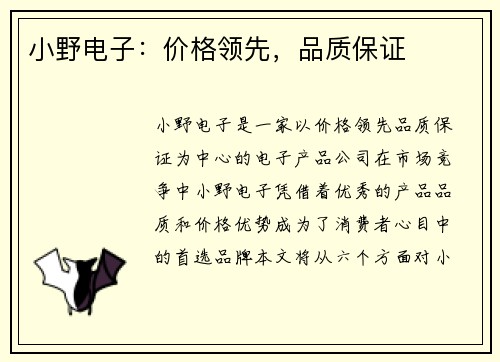 小野电子：价格领先，品质保证